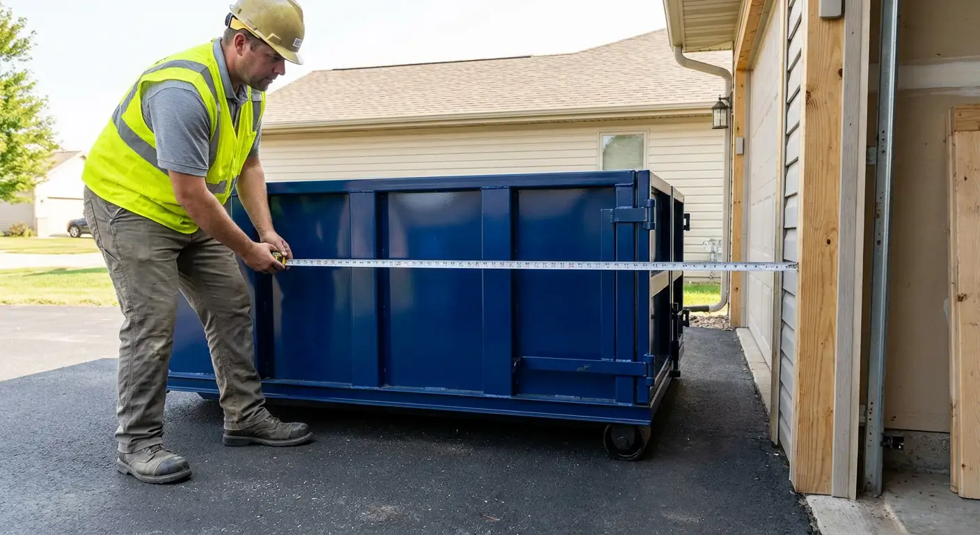 Site assessment for dumpster placement showing clearance requirements in Chelsea, MA