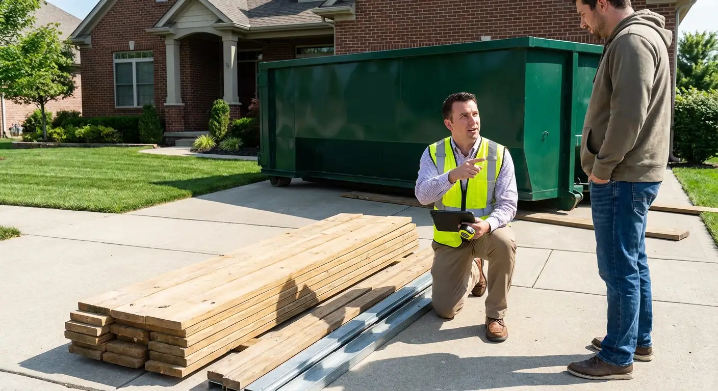 Dumpster rental delivery truck in Chelsea