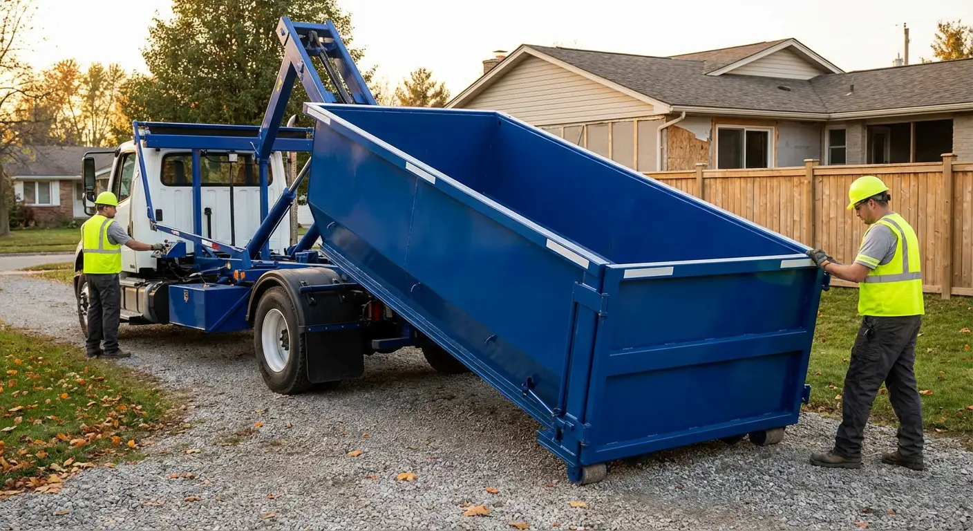Roll-off dumpster rental delivery truck in Chelsea, MA