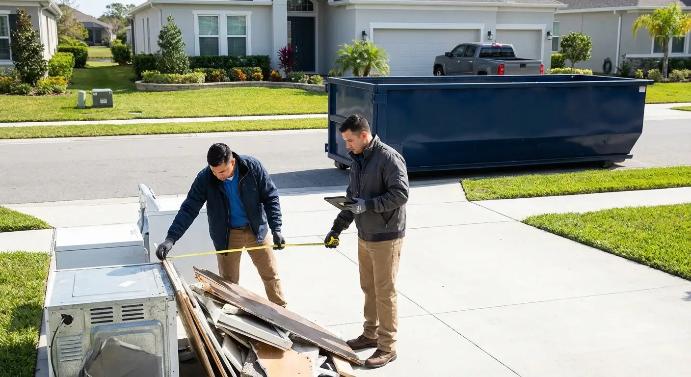 Concrete dumpster rental delivery truck in Chelsea, MA